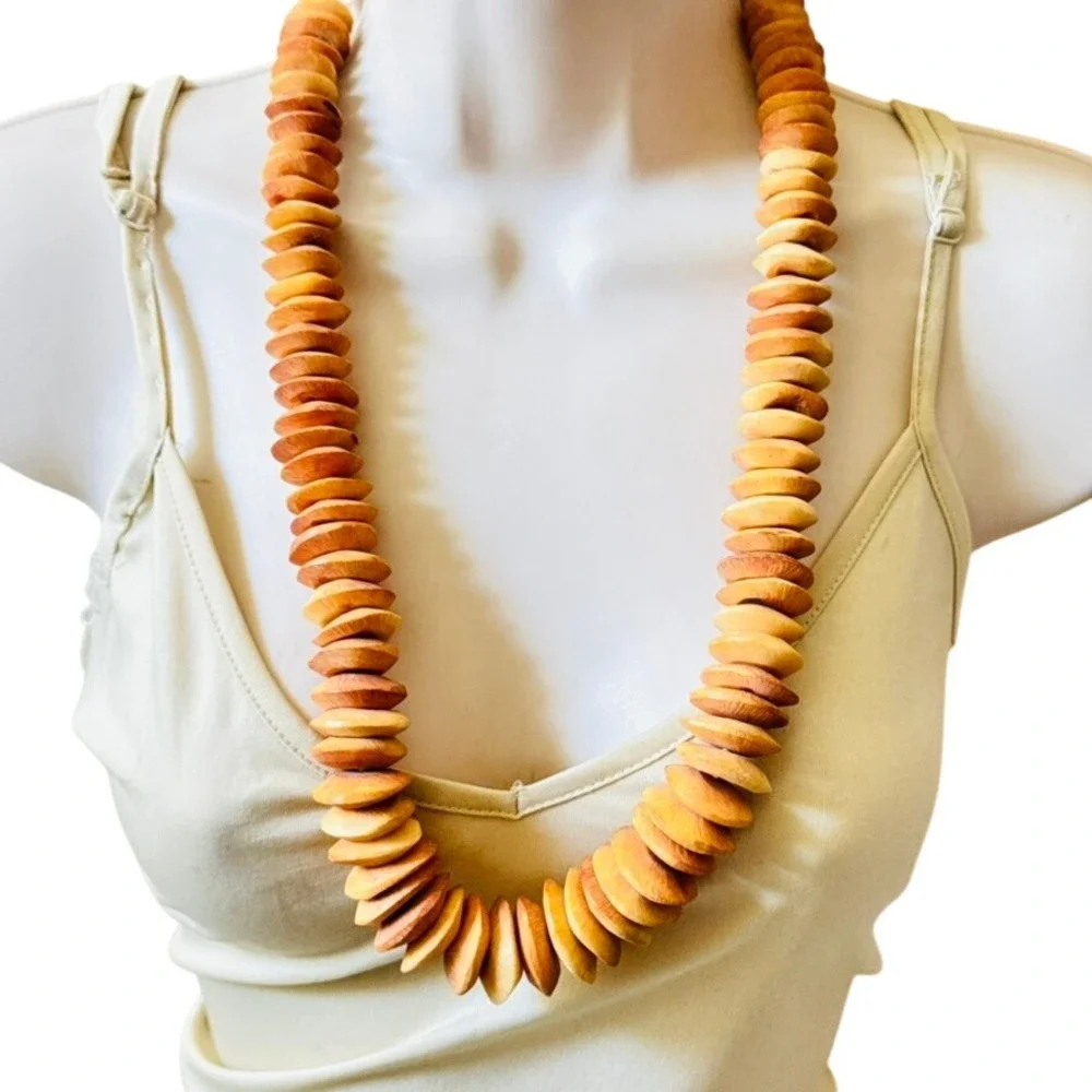 VTG Camel Bone Disc Bead Necklace African Trade Saucer Beaded Tourist Nigeria